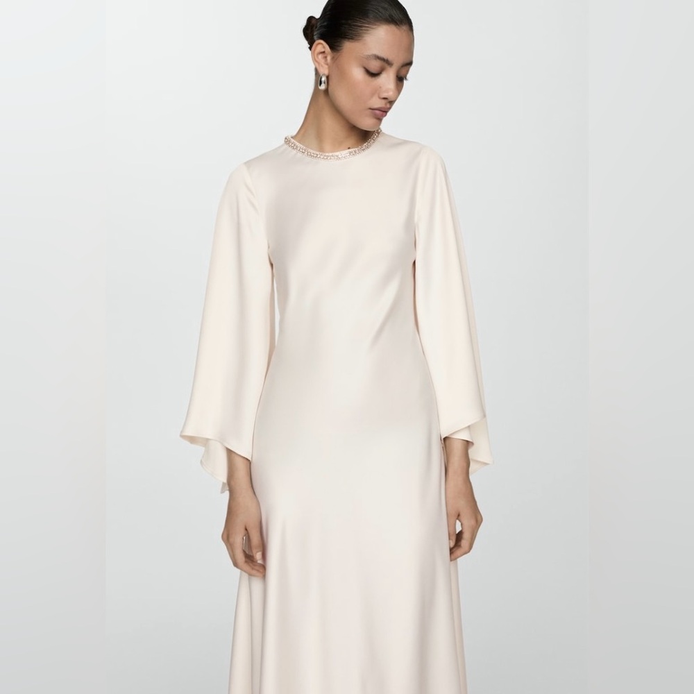 Flared-Sleeve Satin Dress